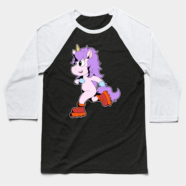 Comic unicorn rides inline skates Baseball T-Shirt by Modern Medieval Design